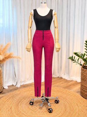 High Waist Sculpting Zip Skinny Pants Fuchsia